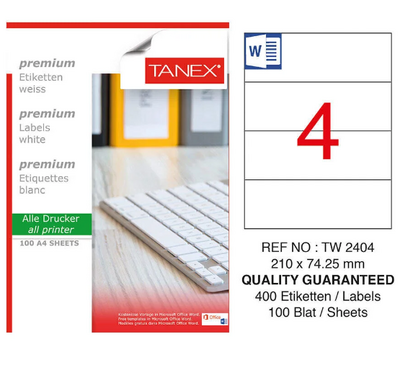 Tanex Etiket A4 Laser 210mmx74,25mm Tw-2404