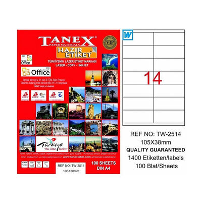 Tanex Etiket A4 Laser 38mmx105mm Tw-2514