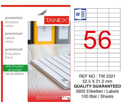 Tanex Etiket A4 Laser 52.5mmx21.2mm Tw-2321