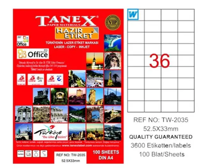 Tanex Etiket A4 Laser 52.5mmx33mm Tw-2035