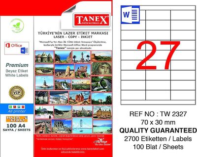 Tanex Etiket A4 Laser 70mmx30mm Tw-2327