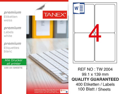 Tanex Etiket A4 Laser 99.10mmx139mm Tw-2004