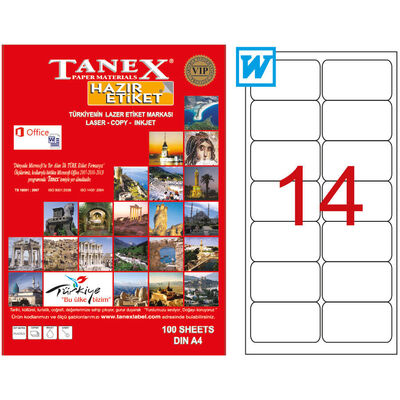 Tanex Etiket A4 Laser 99.1mmx38.1mm Sarı Tw-2014