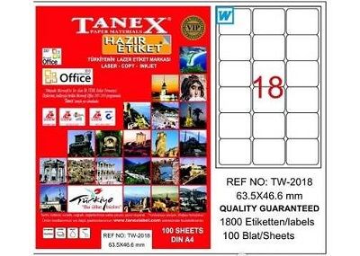 Tanex Laser Etiket 63.5mmx46.6mm TW-2018