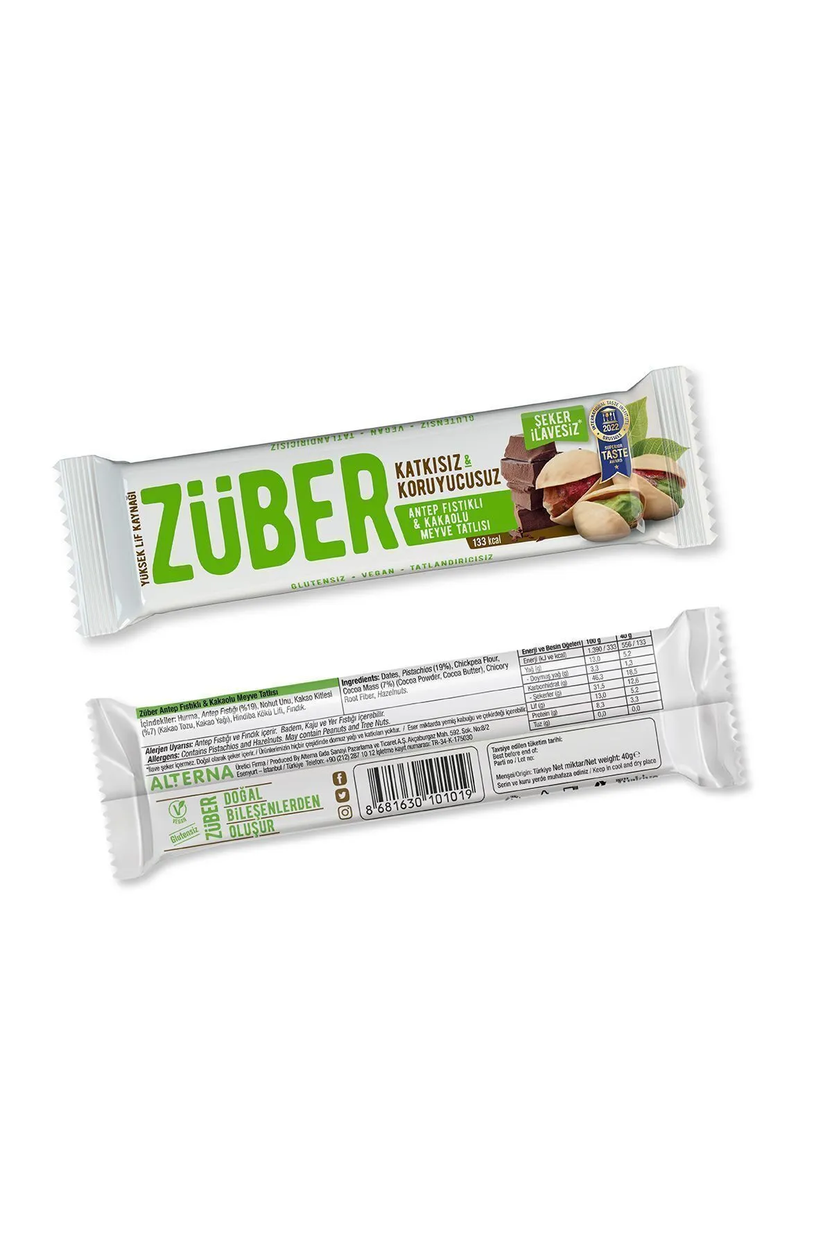 Züber Meyve Bar Antep Fıstıklı Ve Kakaolu 40gr - Thumbnail