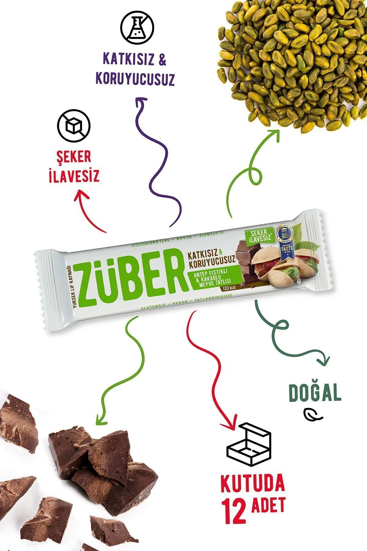 Züber Meyve Bar Antep Fıstıklı Ve Kakaolu 40gr