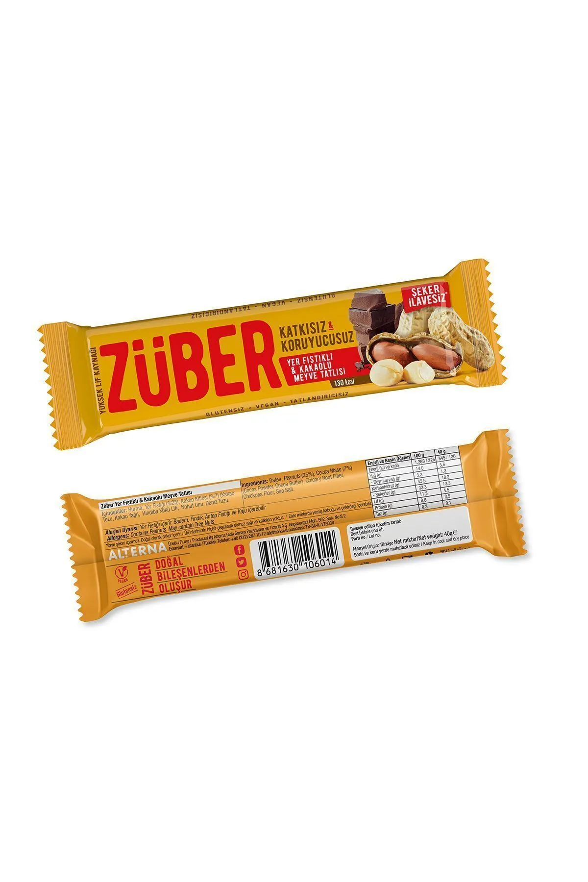 Züber Meyve Bar Yer Fıstıklı Ve Kakaolu 40gr 12 li
