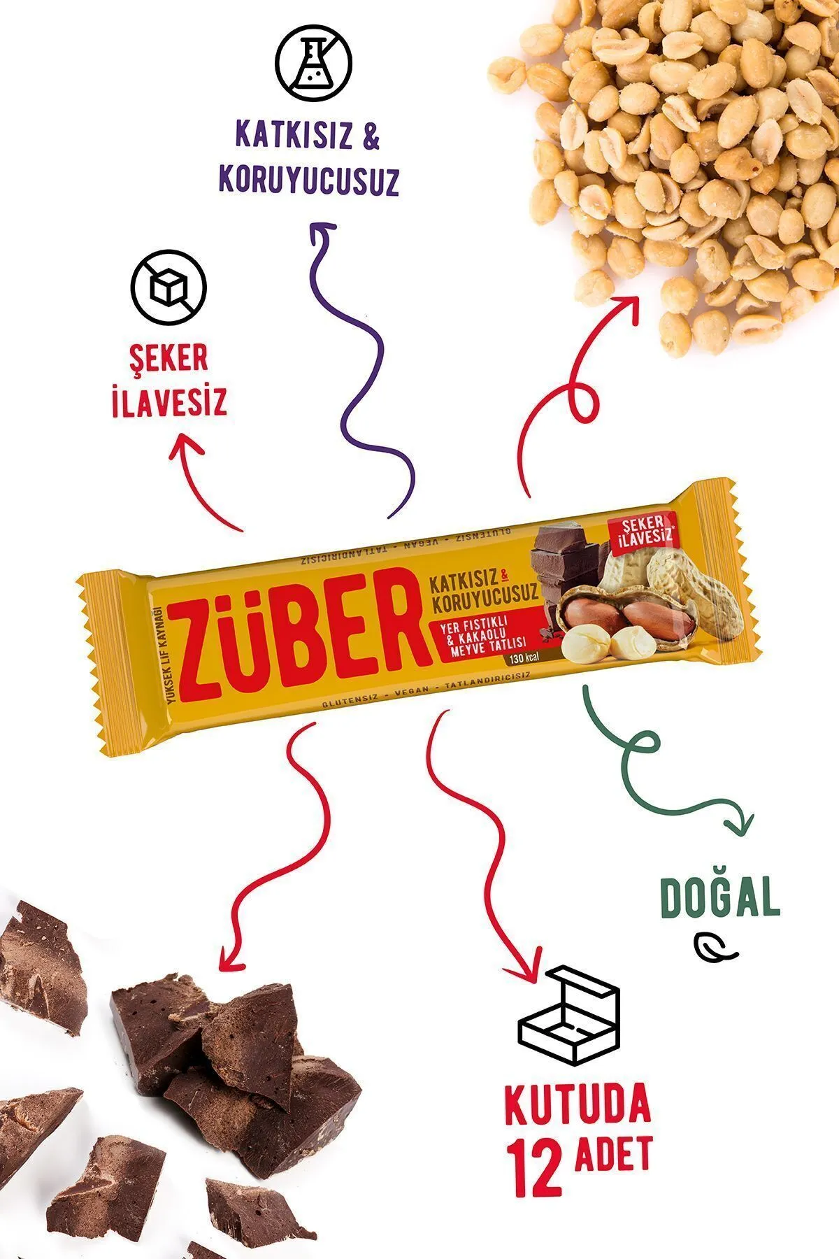 Züber Meyve Bar Yer Fıstıklı Ve Kakaolu 40gr 12 li